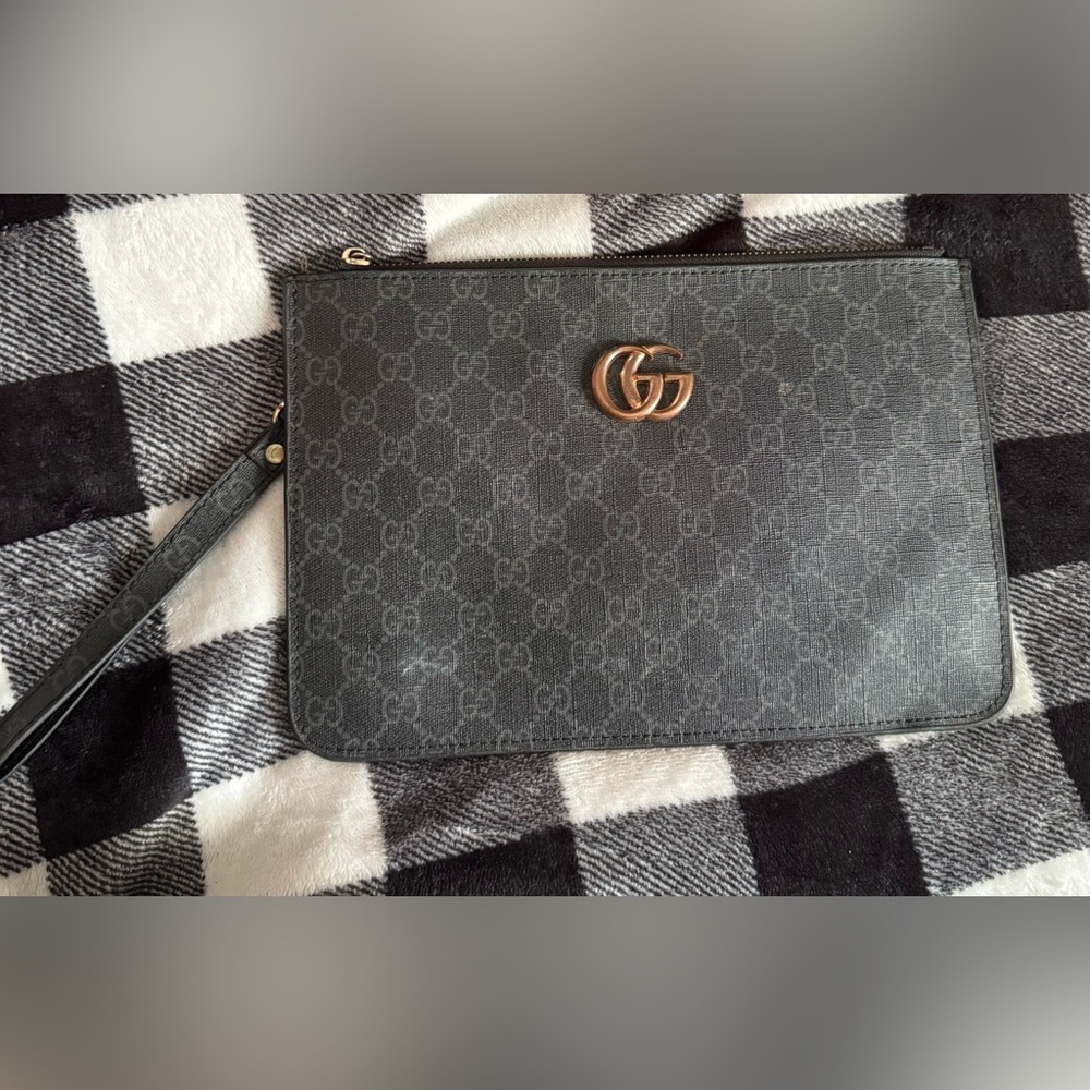 Gucci Black and Gold GG Monogram Pouch